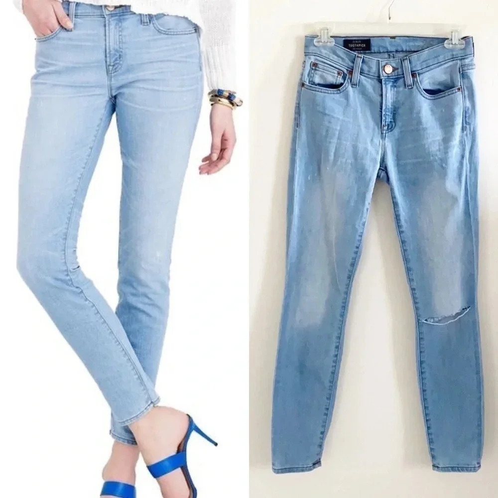 J.Crew Light Distressed Toothpick Skinny Jeans